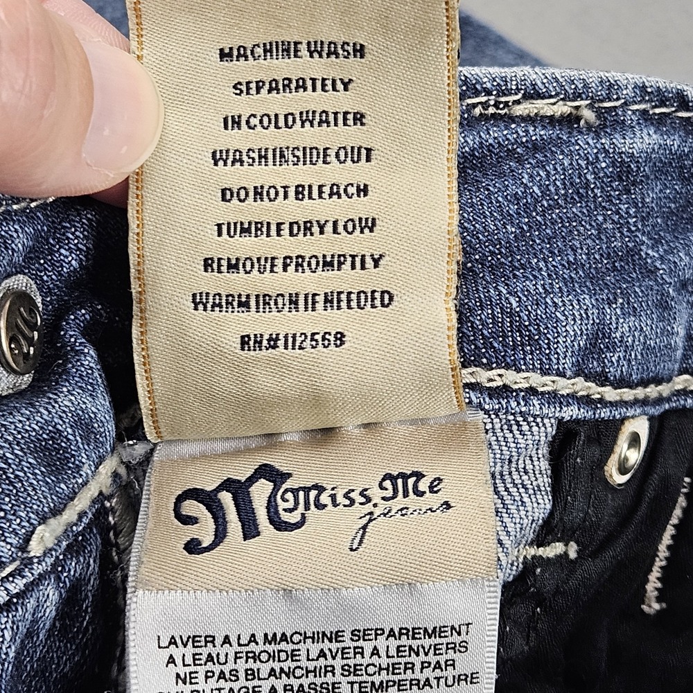 Miss Me Women's Boot Cut Jeans Size 27 Medium Wash Distressed Fleur De Lis READ - Picture 13 of 13